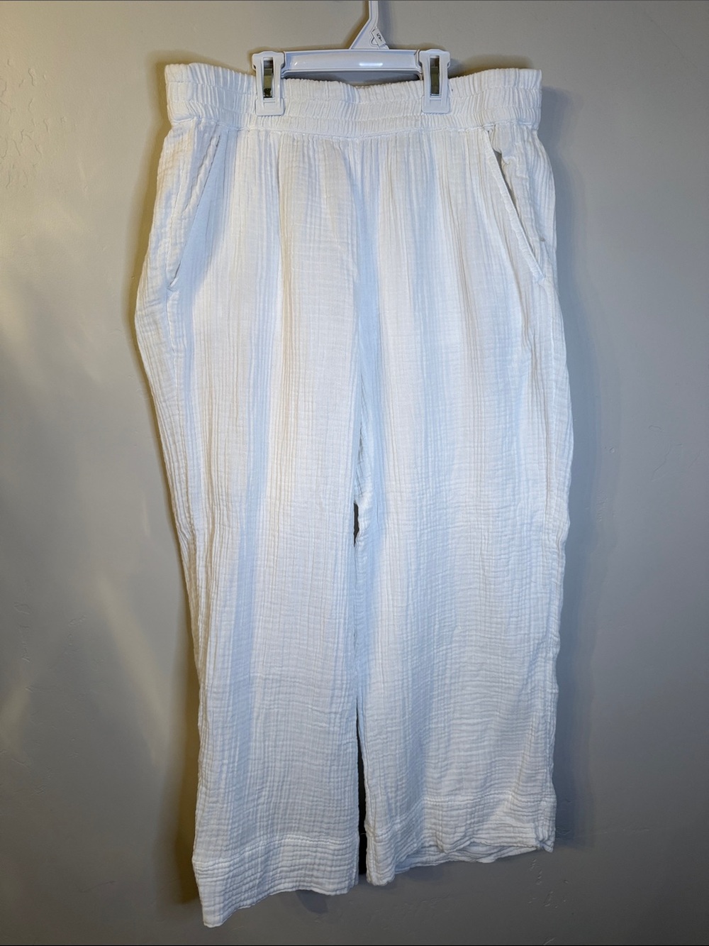 Lou & Grey Triple Cloth White Gauze Wide-Leg Pull-On Pants